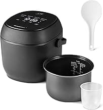 Amazon Basics Rice Cooker Small 3-cup Uncooked 6-cup Cooked, Micon with Fuzzy Logic,Keep Warm, Black