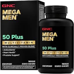 GNC Mega Men 50 Plus Multivitamin | Antioxidants | Heart Health | Prostate and Circulatory Support | 120 Count