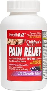 HealthA2Z® Children’s Chewable Pain Relief | Acetaminophen 160mg | Grape Flavor | Fever Reducer & Pain Reliever | Asp...