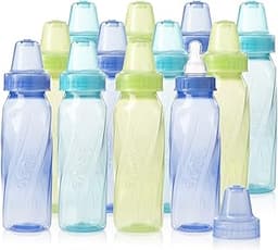 Evenflo Feeding Classic Tinted Plastic Standard Neck Bottles for Baby, Infant and Newborn - Teal/Green/Blue, 8 Ounce ...