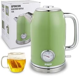 APOXCON Retro Electric Kettle with Thermometer, 1.8L Stainless Steel Tea Kettle, Fast Boiling Water Kettle with Auto ...