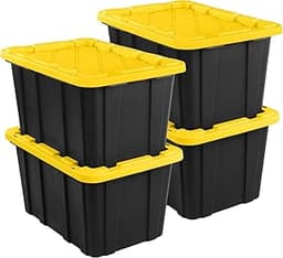 Sterilite 4-Pack 27 Gallon Industrial Storage Tote, Heavy-Duty Plastic Bins, Black/Yellow - Stackable Utility Organiz...