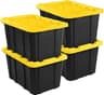 Sterilite 4-Pack 27 Gallon Industrial Storage Tote, Heavy-Duty Plastic Bins, Black/Yellow - Stackable Utility Organiz...