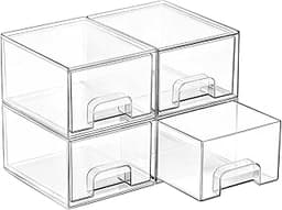 Vtopmart 4 Pack Small Clear Stackable Storage Drawers,Acrylic Bathroom Makeup Organizer,Plastic Storage Bins For Vani...