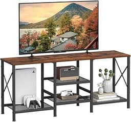 TV Stand for 55 Inch TV, Entertainment Center with 3-Tier Open Shelves, TV Console Table for Living Room, Bedroom, Ru...