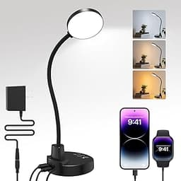 15W LED Desk Lamp with USB Charging Ports – Dimmable Table Lamp with 3 Color Temps, 5 Brightness, 4 Timers, Flexible ...