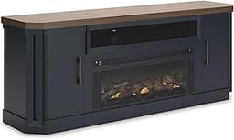 Signature Design by Ashley Landocken Contemporary 83" TV Stand with Electric Fireplace for TVs up to 95", Blue & Ligh...