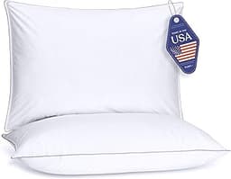 FluffCo Down Alternative Pillows Standard/Queen Size Set of 2 - Queen Bed Pillows for Sleeping - Made in USA - Coolin...