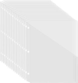 Binditek 50 Pack Transparent Clear Slash File Jacket with 3 Holes, Pocket Folders for 3 Ring Binder, Fits 8.5 x 11 In...