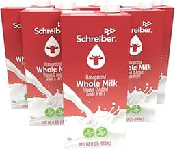Schreiber Whole Milk, Shelf Stable Milk, Low Fat with Vitamin A & D, 32 oz (6 Pack)