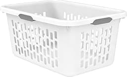 Large Plastic Laundry Basket, 70L, White, Ventilated, with Grip Handles, Rectangular Cloths Hamper for Home, Dorm, Ba...