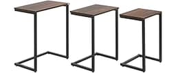 HOMCOM Nesting End Tables Set of 3, Industrial C-Shaped Snack Side Table with Steel Frame for Sofa Couch, Bed, Living...