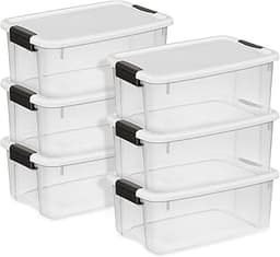 Sterilite 6-Pack Ultra Latching Box, Storage Bins with Lids, Clear Plastic, 18 Quart - Heavy-Duty Organizing Containe...