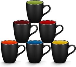 Qipecedm 6 Pack Porcelain Coffee Mugs Set, 12 Ounces Ceramic Coffee Mugs, Matte Black Coffee Mug, Restaurant Cups for...