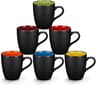Qipecedm 6 Pack Porcelain Coffee Mugs Set, 12 Ounces Ceramic Coffee Mugs, Matte Black Coffee Mug, Restaurant Cups for...
