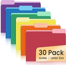 SUNEE File Folders, 30 Pack Manilla Folders 8.5 x 11, Colored File Folders Home Office School Supplies for Documents ...