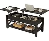 Rolanstar Coffee Table 47.2", 2 Way Lift Top Farmhouse Center Table with Hidden Compartment, Open Shelf & X Wooden Su...