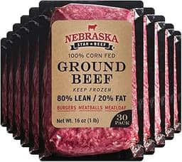 Nebraska Star Beef Angus Ground Beef, 30lb Pack (30 x 1lb) - Premium Frozen Hamburger Meat, 80/20 Lean