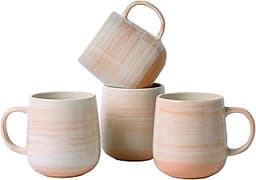 Coffee Mugs, Set of 4, Light Orange Ceramic Coffee Cups with Elegant Texture & Comfortable Handle, 12oz Stoneware Mug...