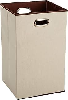 Amazon Basics Rectangular Foldable Laundry Basket Hamper, Beige/Brown