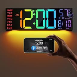 JALL 16.2" Large Digital Wall Clock with Bluetooth Sync for Classroom, RGB Digital Clock Large Display with Auto DST,...