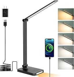 LED Desk Lamp with USB Ports,Touch Desk Lamps for Home Office with 5 Color Modes,3 Brightness Desk Light with Small N...