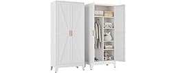 YNIQUESTLE 71" Tall Metal Armoire Wardrobe Closet with Hanging Rod and 3 Adjustable Shelves,White Storage Cabinet,Ste...