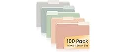SUNEE File Folders Letter Size Pastel Colors, 100 Pack Manilla Folders 8.5 x 11 1/3-Cut Tabs, Colored File Folders Of...