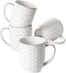 LE TAUCI Ceramic Coffee Mugs Set of 4, 12 oz, Embossed, Arctic White