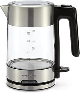 Amazon Basics Electric Kettle with Glass Carafe for Tea and Coffee, Fast Boiling, Auto Shut-Off, Boil-Dry Protection,...