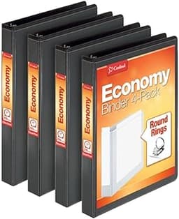 Cardinal Economy 3 Ring Binder, 1 Inch, Presentation View, Black, Holds 225 Sheets, Nonstick, PVC Free, 4 Pack of Bin...