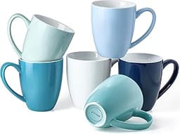 Porcelain Coffee Mugs Set of 6, 13 Ounce Coffee Cups with Handle, Ceramic Tea Mugs for Latte, Hot Tea, Cappuccino, Mo...