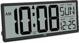 WallarGe 14.5'' Large Digital Wall Clock Battery Operated with Jumbo Numbers, Temperature and Date - Easy to Read and...