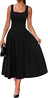 OFEEFAN Summer Dresses for Women Square Neck Corset A Line Maxi Dress Ruffle Ruched Waist Flowy Outfits