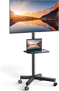 PERLESMITH Rolling TV Stand on Wheels for 23-60 Inch Flat Curved Screen TVs, Mobile TV Cart Height - Adjustable with ...