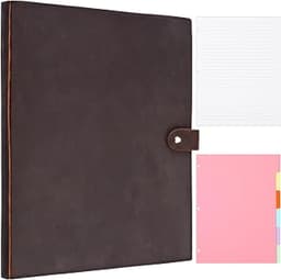 Vintage Leather 3 Ring Binder Brown Letter Size, 6 Dividers 60 Sheets Paper