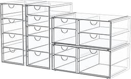 caktraie 4-Pack Acrylic 16-Drawer Storage & Makeup Organizer for Desk | Smooth-glide drawers, clear acrylic, stackabl...
