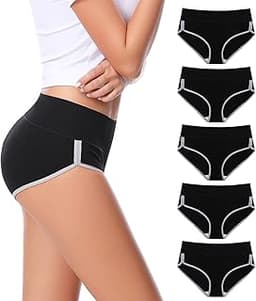 CAILECOTTON Women's Underwear Cotton High Waisted Hipster Panties Soft Stretch Breathable Everyday Brief 5 Pack