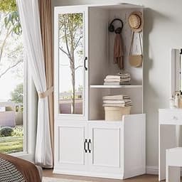 LIKIMIO 70" Tall Armoire Wardrobe Closet with Mirror, Wooden Bedroom Armoire, Large Freestanding Clothing Storage Cab...