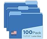 Blue Manilla Folders File Folders 100-Pack Letter Size 8.5" x 11" Blue Colored Folder with 1/3-Cut Tabs Durable Press...