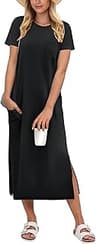 ANRABESS Womens Midi Dress,Summer Long Tshirts Dresses,Short Sleeve Split Stripe,Comfy Travel Beach Vacation Casual Wear