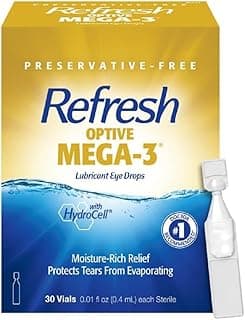 Refresh Optive Mega-3 Lubricant Eye Drops For Dry Eyes, Preservative-Free, 0.01 Fl Oz Single-Use Containers, 30 Count