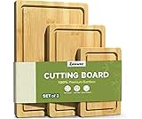 Zeawec 3-Piece Set Bamboo Cutting Board for Kitchen - Crack-Resistant Wood Chopping Boards with Deep Juice Grooves, P...