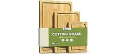Zeawec 3-Piece Set Bamboo Cutting Board for Kitchen - Crack-Resistant Wood Chopping Boards with Deep Juice Grooves, P...