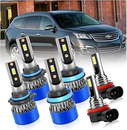 Headlight Bulbs For 2009-2012 Chevrolet Traverse light Bulbs, 9005 High Beam H11 Low Beam H11 Fog Light Combo, 6-Pack