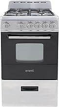 Avanti Gas Range Oven, Compact Freestanding Design, 4 Sealed Burners with Electronic Ignition, 2.1 Cu.Ft. Capacity Fe...