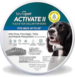 TevraPet Activate II Flea and Tick Collar for Dogs, 12 Months Prevention, 2 Count, for Medium and Large Dogs