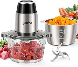 GANIZA Food Processors, Electric Food Chopper with Meat Grinder & Vegetable Chopper - 2 Bowls (8 Cup+8 Cup) with Powe...