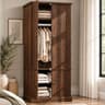 GarveeHome 72" Wood Armoire Wardrobe Closet, Fluted, 4 Doors, Retro Brown