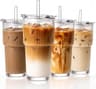 20oz Iced Coffee Cups with Lids, Ribbed Glass Cups with Lids and Straws | Thick Reusable Glass, Leak-Resistant Lids, ...